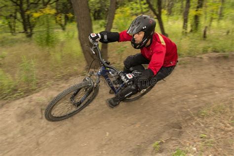 Man Riding A Mountain Bike Downhill Style Editorial Stock Photo Image Of Cyclist Extreme