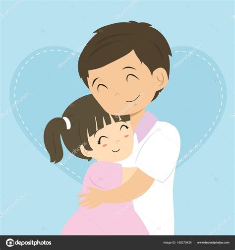 Padre E Hija Abrazando A Vector De Dibujos Animados — Vector De Stock