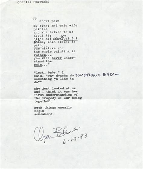Charles Bukowski Manuscript About Pain