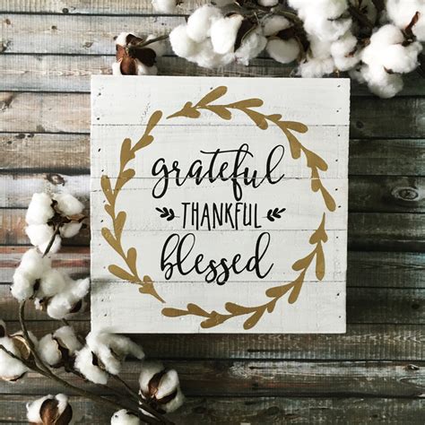 Grateful Thankful Blessed Wood Sign 10x10