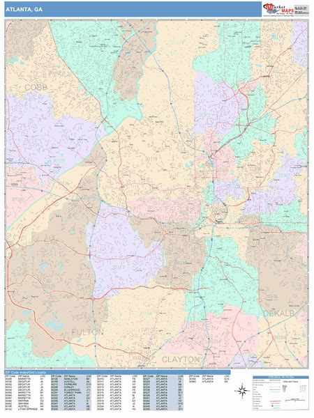 Atlanta Georgia 5 Digit Zip Code Maps Color Cast