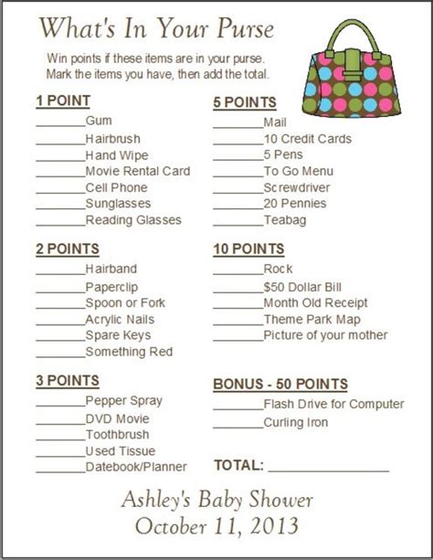 Items Similar To 24 Personalized Whats In Your Purse Baby Shower Game