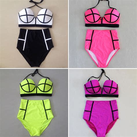 High Waist Swimwear 4 Colors 2017 Women Neoprene Bikini Set Woman Sexy Zipper Swimsuit Bath Suit