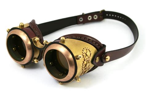 steampunk goggles made of solid brass brown leather plating and gears decor assault design no 4