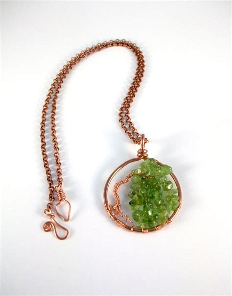 Willow Tree Necklace Earthy Copper Tree Pendant With Peridot Gemstone