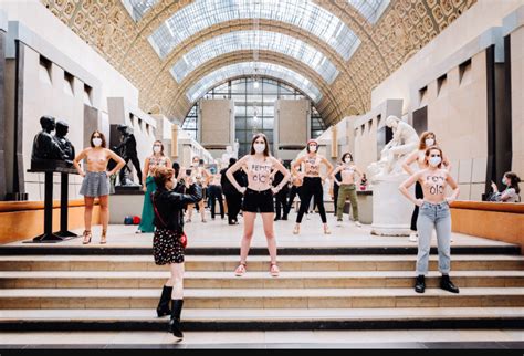 feminists pose topless to protest after a woman was denied entry to museum over cleavage