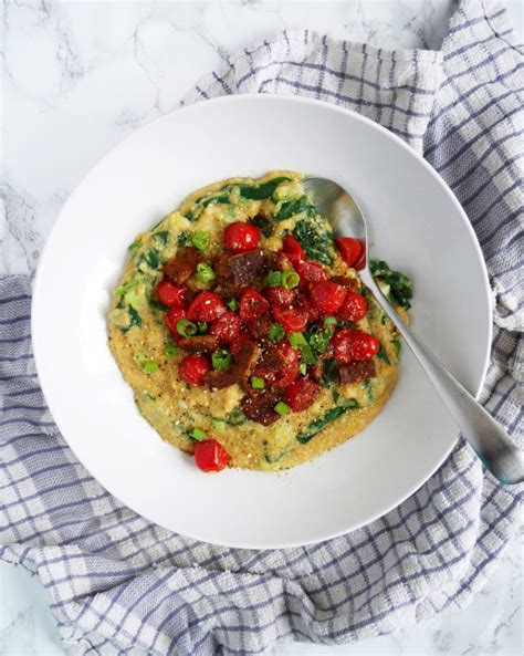 Polenta Corn Grits With Tempeh Spinach And Tomatoes Recipe Vegan