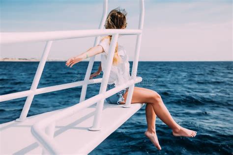 Woman Sunbathing Boat Deck Stock Photos Free Royalty Free Stock