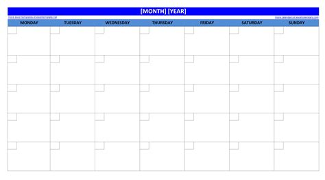 Printable Blank Monthly Calendar Excel Templates Free Monthly Calendar Template For Excel