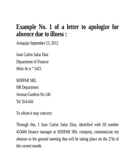 Formal Excuse Letter