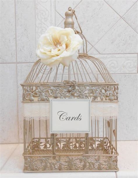 Large Champagne Gold Wedding Birdcage Card Holder Wedding Card Box