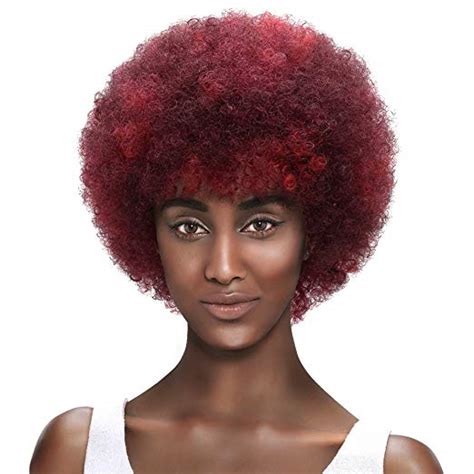 Afro Kinky Curly Wig Full Machine Made Wine Red Synthetic Wi