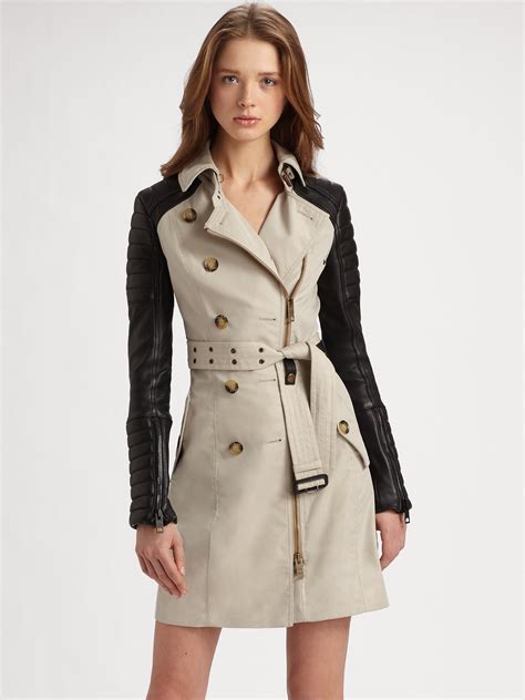 Burberry Prorsum Leather Sleeve Trenchcoat In Natural Lyst