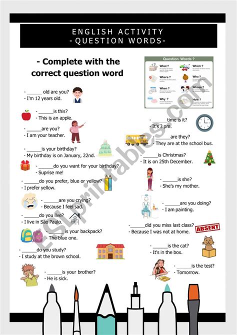 Question Words Esl Worksheet By Abacatinho