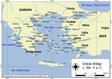 Mapa Da Grécia Antiga Com Enfoque Sobre A Península Da Anatólia Cária