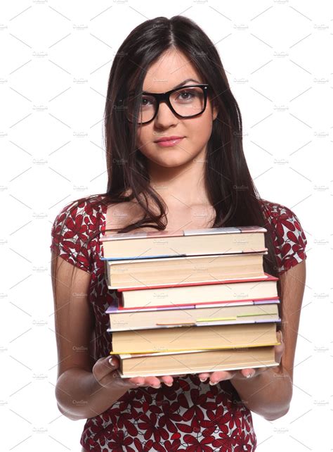 College Girl In Glasses Featuring Attractive Beautiful And Books