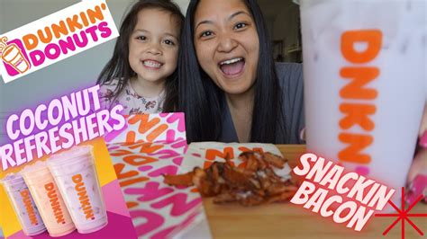 Dunkin Donuts Coconut Refreshers And Snackin Bacon Taste Test Youtube