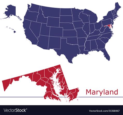 Maryland Map Counties With Usa Royalty Free Vector Image