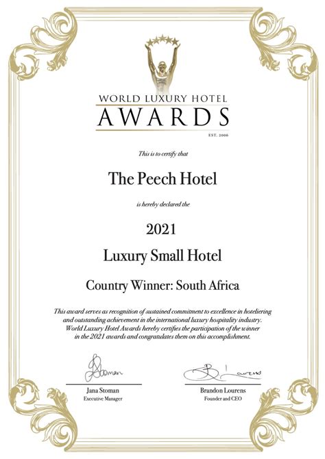 World Luxury Hotel Awards 2021 The Peech Boutique Hotel Johannesburg