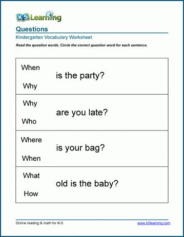 question word worksheets  learning