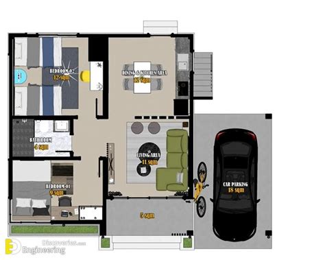 60 Sqm Small House Design 760m X 780 M With 2 Beds Engineering