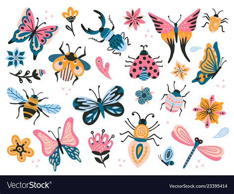 Cute Bugs Child Drawing Insects Flying Royalty Free Vector