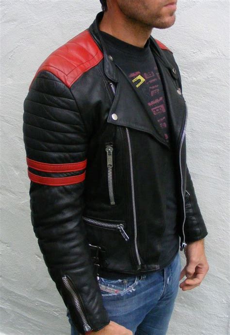 Vtg Leather Biker Cafe Racer Jacket Red Black Mens 36 Small Rockabilly Bobber Leather Jacket