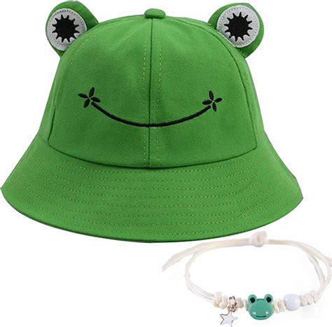 Jixin Cute Green Frog Bucket Hat Multicolored Frog Fisherman Cap Wide