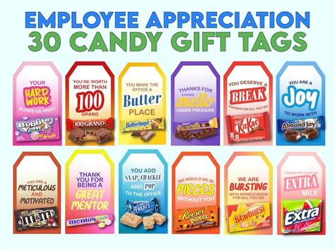30 Employee Appreciation Candy T Tags Printable Candy Bar T Tags