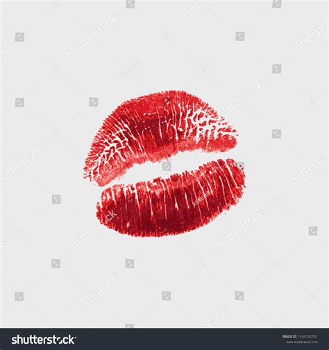 Vector Realistic Illustration Of Womans Girl Red Lipstick Kiss Mark