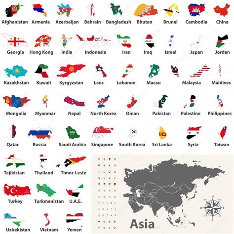 Vector Collection Asian Countries Maps Combined Flags Political Map