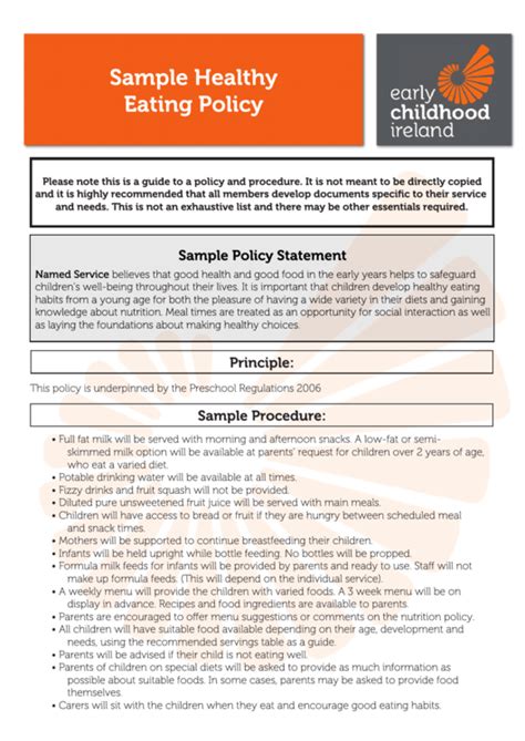 For information about creating a policy, see policies. Sample Healthy Eating Policy Template printable pdf download