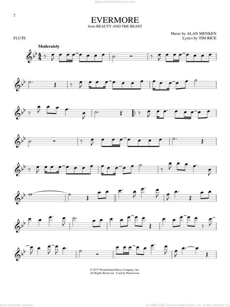 Menken Evermore From Beauty And The Beast Sheet Music For Flute Solo
