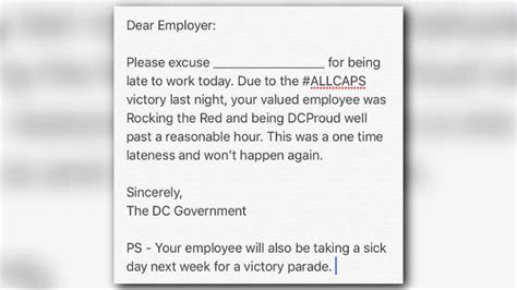 Use This Sick Note To Get Out Of Work After Celebrating Caps Win