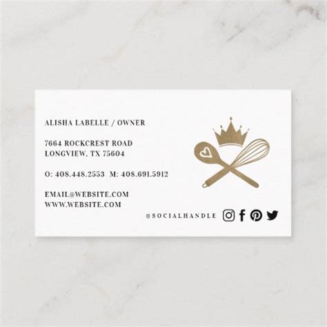 Elegant Baking Queen Bakers Whisk And Spoon Crown Business Card Zazzle