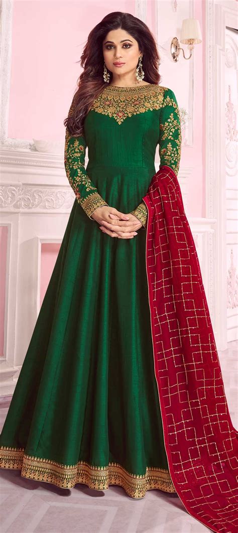 Bollywood Green Color Art Silk Fabric Salwar Kameez 1586126