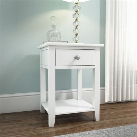 White Wooden Bedside Table 1 Drawer Painted Bedside Tables White