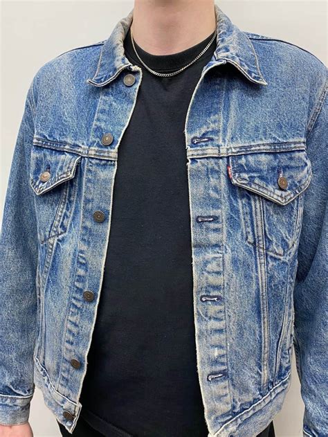 1980s Vintage Levis Denim Jacket Stonewash Blue Distressed Grunge S