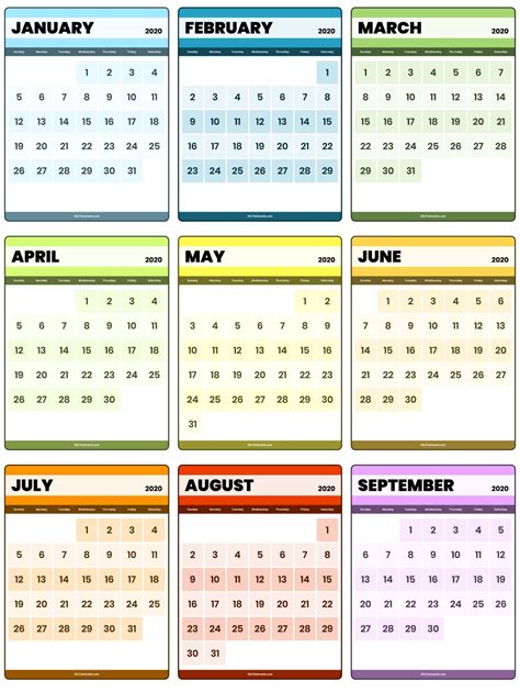 Printable Calendars Esl Flashcards