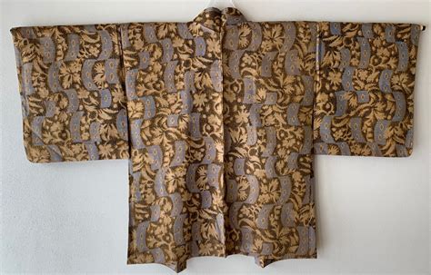 Antique Japanese Kimono Haori Tsumugi Silk Karakusa Diamond Etsy