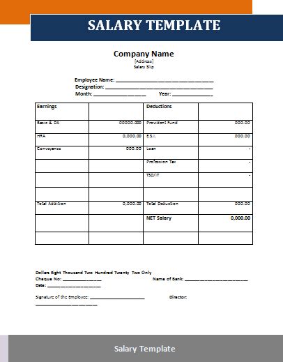 A Salary Template Or A Salary Slip Format Is A Formal Archive Issued To