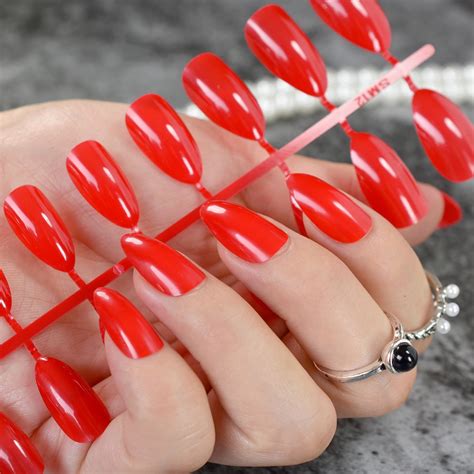 sexy red stiletto strawberry press on nails full cover short coffin fake nail tips 24pcs buy