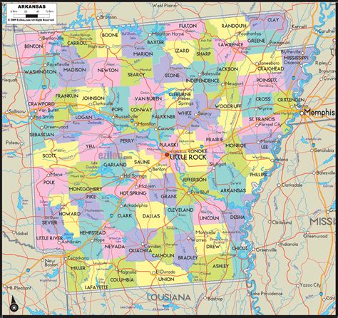 State Of Arkansas Map With Outlines Of Road Networks Includes Cities
