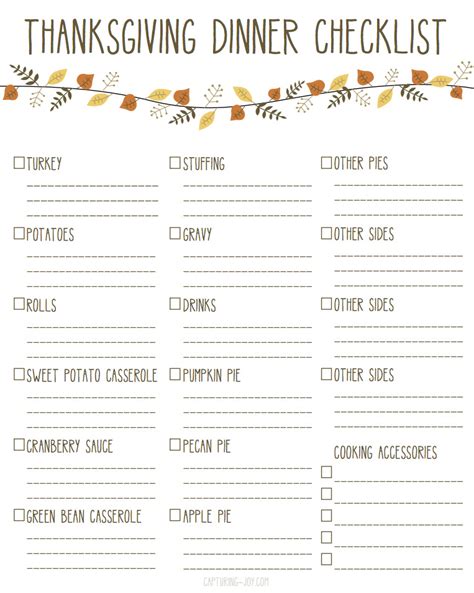 Printable Thanksgiving Dinner Checklist And Recipes