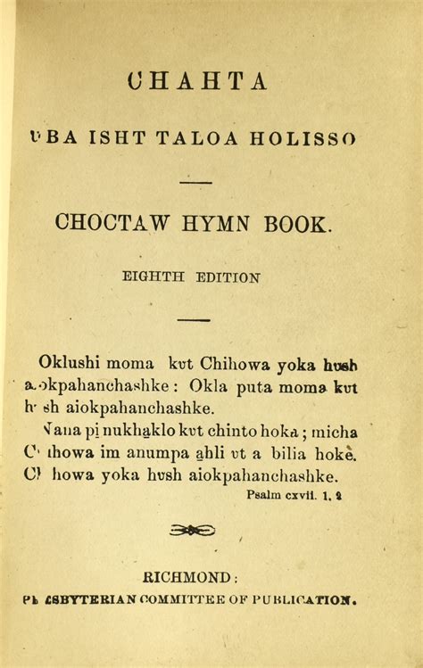 Alfred Wright Ington Chahta Vba Isht Taloa Holisso Choctaw Hymn