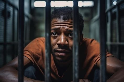 Premium Ai Image African American Man Stands Behind Prison Cell Bars