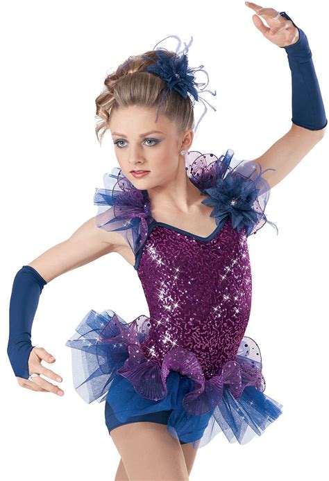Weissman™ Sequin Curly Hem Tulle Skirt Unitard Dance Outfits Cute