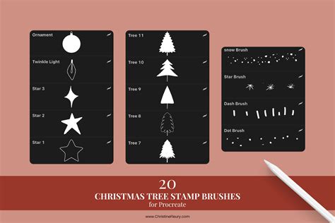 This pack of 93 procreate brushes has a variety of different shapes to make fun collage art including watercolor blobs, ink smears, paint splashes, torn. Christmas Tree Stamp Brushes for Procreate By Christine ...