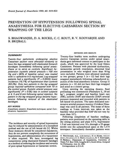 Pdf Prevention Of Hypotension Following Spinal Anaesthesia For