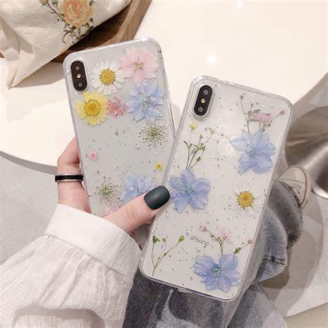 Rated 5.0 out of 5. Fashion Glitter real Dry pressed Flower phone case For ...